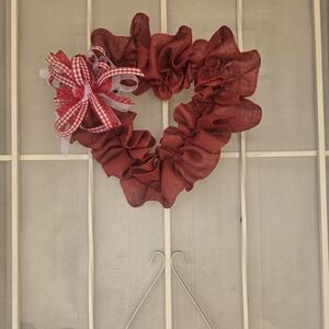 Red Heart-Shaped Wreath with Bow
